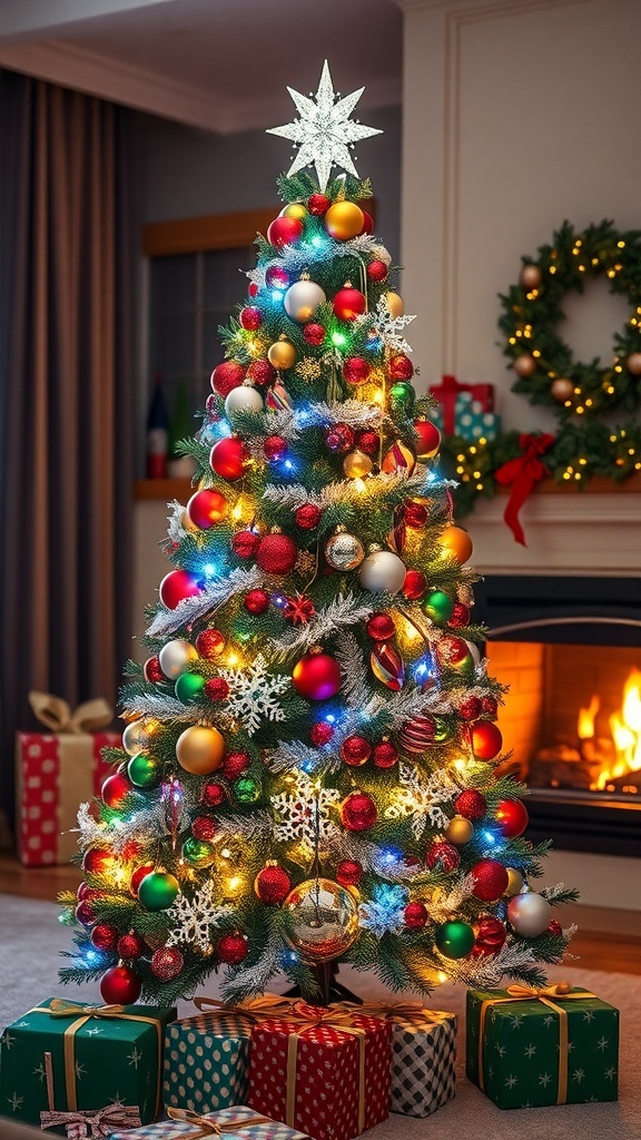 5ft Christmas Tree Decorating Ideas A 5ft Christmas tree decorated with colorful ornaments and lights in a cozy living room.